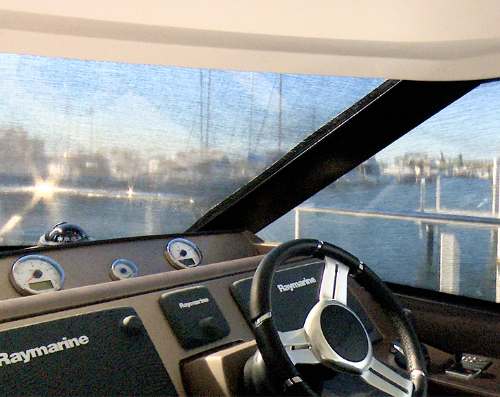 View from inside the cabin with the sunshade installed